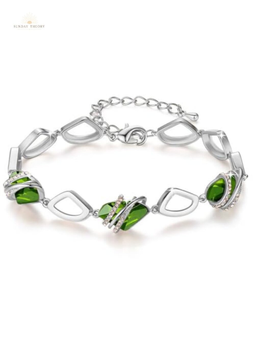 Gift for Her Birthstone Crystal Link Charm Bracelet 18K Rose Gold Plated